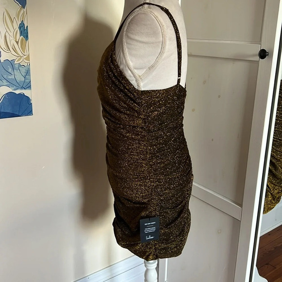 Lulus Striking Moves Gold Metallic Ruched Bodycon Mini Dress - NWT - Size L - Picture 6 of 11